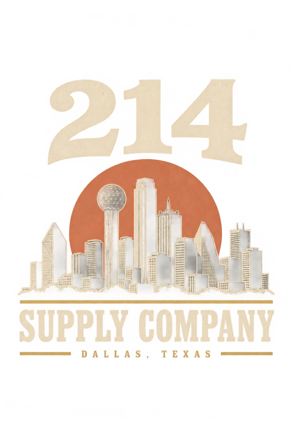 Vintage Dallas skyline artwork for the 214 Supply Company tee